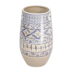 Hello Honey&reg; 12" Blue & Yellow Hand Painted Stoneware Vase