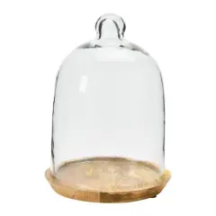 Hello Honey&reg; 8.7" Glass Cloche with Mango Wood Base