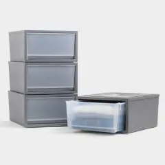 IRIS&reg; Gray Stackable Storage Bin with Drawer