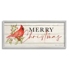 Stupell Industries Merry Christmas Cardinal Framed Gicl&eacute;e Art Red and White with Gray Frame