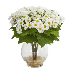 10" White Daisy Arrangement in Fluted Vase 
