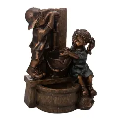 Glitzhome&reg; 25" Polyresin Boy and Girl Sculptural Outdoor Fountain