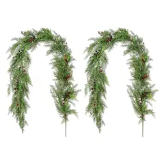 Glitzhome&reg; 6ft Christmas Greenery PE Cedar Garland with Red Berries, 2ct.