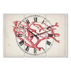 Designart Red Coral Oversized Nautical & Coastal 3 Panel Wall Clock