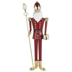 52.5" Red Standing Nutcracker with Drum Metal Sculpture