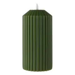8" Ribbed Wax LED Pillar Candle by Ashland&reg; Green