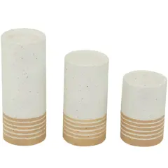 White Metal Striped Pillar Candle Holder Set