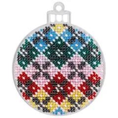 Wonderland Crafts Fair Isle Plaid Ball Ornament Bead Embroidery on Plastic Kit