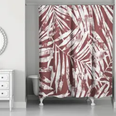 Tropical Leaves Shower Curtain Maroon