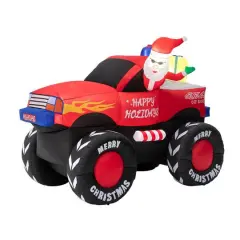 Glitzhome&reg; 7ft. LED Lighted Santa Claus Pickup Truck Inflatable D&eacute;cor