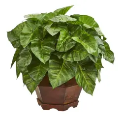 17" Taro Artificial Plant in Decorative Brown Planter