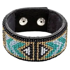 Wonderland Crafts Green & Gold Bead Artificial Leather Embroidery Bracelet Kit