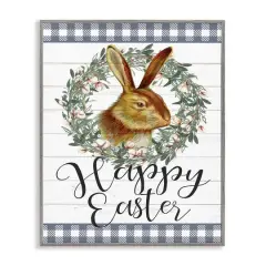 Stupell Industries Easter Bunny Wreath Phrase Framed Giclee Art Gray
