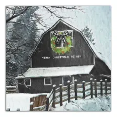 Black Barn with Wreath 36x36 Canvas Wall Art