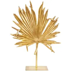 26" Gold Leaf Textured Metallic Palm Sculpture with Stand