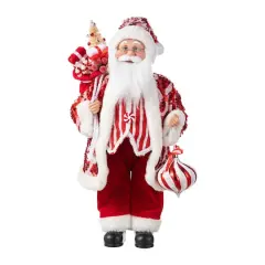 Glitzhome&reg; 18"H Faux Fur Christmas Peppermint Santa Figurine