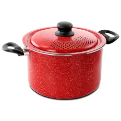 Gibson Home&reg; Granita 6qt. Red Speckle Aluminum Pasta Pot with Strainer Lid