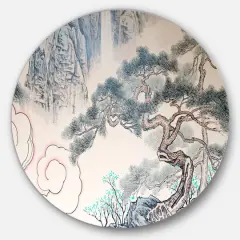 Designart - Chinese Blue Tree Art' Disc Floral Metal Artwork