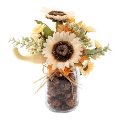 Flora Bunda&reg; 9.5" Cream Sunflowers in Pinecone Jar