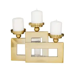 Gold Stainless Steel Modern Candle Holder, 14" x 14" x 6"