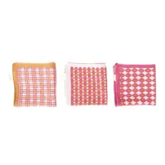 Hello Honey&reg; Pink, Peach & Cream, Mixed Square Print Cotton Knit Dish Towel Set