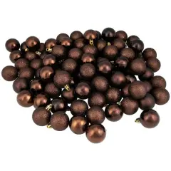 96ct. 1.5" 4-Finish Mocha Brown Shatterproof Ball Ornaments