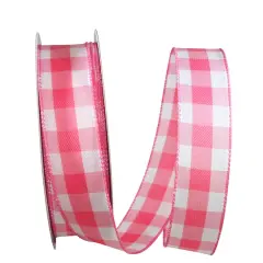 JAM Paper 1.5" x 50yd. Wired Celine Plaid Ribbon Coral