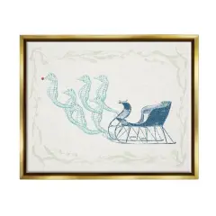 Stupell Industries Seahorse Santa Sled Nautical Christmas Framed Floater Canvas Wall Art Gold