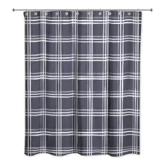 Plaid Shower Curtain Navy and White