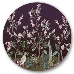 Designart - Chinoiserie With Birds and Peonies I - Traditional Metal Circle Wall Art