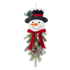 Glitzhome&reg; 25" Greenery Snowman Door Hanger