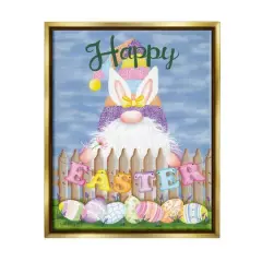 Stupell Industries Happy Easter Garden Gnome Eggs Floater Framed Art Gold