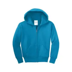 Port & Company&reg; Youth Core Fleece Full-Zip Hooded Sweatshirt Neon Blue
