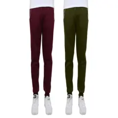 Galaxy by Harvic Men's Fleece-Lined Jogger Sweatpants With Zipper Pockets 2 Pack Burgundy and Olive
