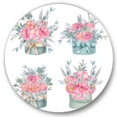Designart - Collection of Pink Roses - Farmhouse Metal Circle Wall Art
