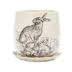 Hello Honey&reg; 6.5" Round Rabbit Stoneware Planter & Scalloped Saucer