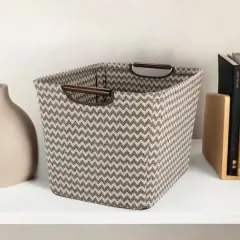 Household Essentials Storage Bin with Wood Handles (Medium, Chevron)