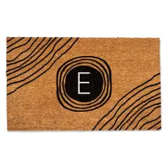 Black Monogram Circle Natural Coir Doormat E