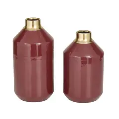 The Novogratz Set of 2" Red Metal Modern Vase, 10" x 5" x 5"