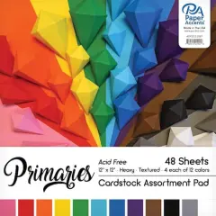 PA Paper&trade; Accents Primaries 12" x 12" Cardstock Pad, 48 Sheets