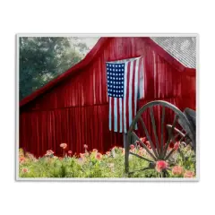 Stupell Industries Red Barn with American Flag Framed Giclee Art White