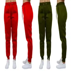 Galaxy by Harvic Women's Relaxed Fit Fleece-Lined Jogger Sweatpants 2 Pack Red/Olive