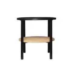 Hello Honey&reg; 17.75" Round Tray-Style Top & Bamboo Shelf Metal Accent Table