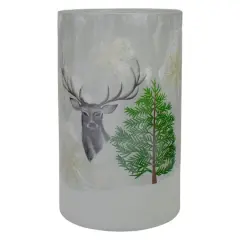 10" Winter Deer Flameless Glass Christmas Candle Holder