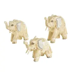 Light Brown Wood Elephant Handmade Sculpture Set, 3ct.