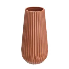 Hello Honey&reg; 11.4" Matte Terra Cotta Round Stoneware Fluted Vase with Embossed Lines