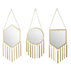 Set of 3 Gold Metal Farmhouse Wall Mirror, 9" x 27"