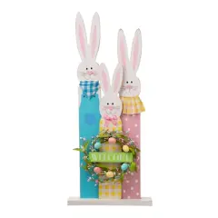 Glitzhome&reg; 30" Easter Wooden Bunny Family Standing D&eacute;cor
