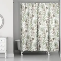 Pinecones & Greenery on White Shower Curtain