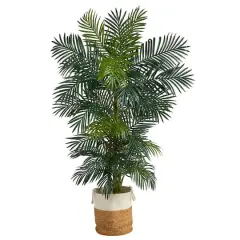 6.5ft. Golden Cane Artificial Palm Tree in Handmade Natural Jute and Cotton Planter
